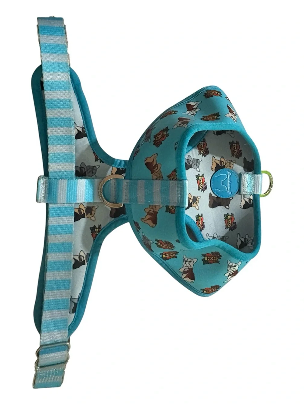 Frenchi Turquoise Dog Harness with Cartoon Pup Print